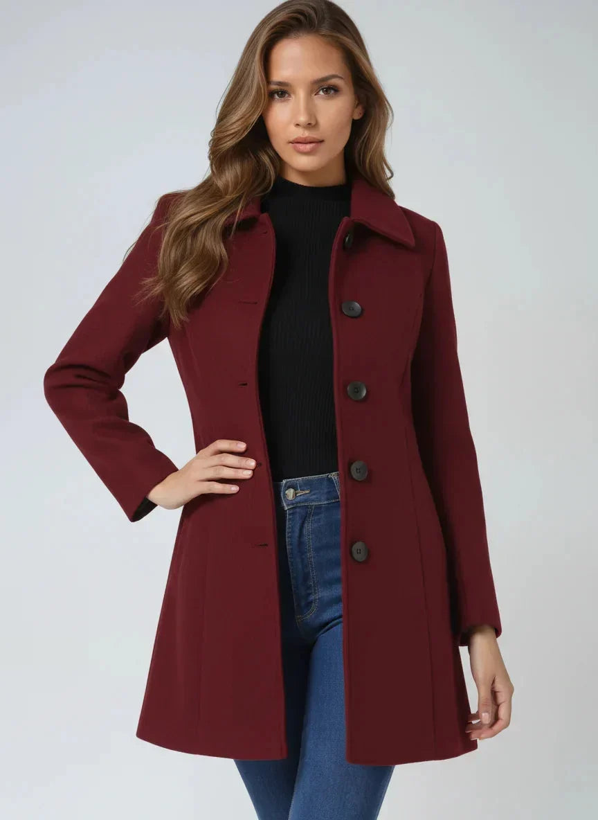 Women's A-Line Long Coat – Wide Collar And Satin Lining