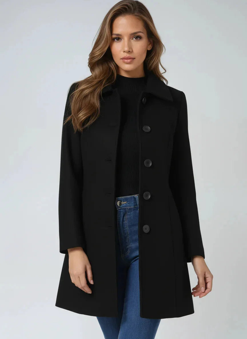 Women's A-Line Long Coat – Wide Collar And Satin Lining