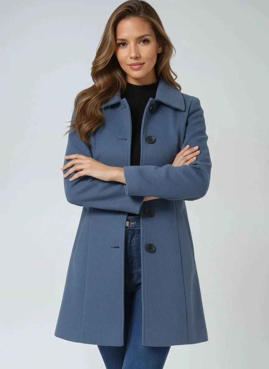 Women's A-Line Long Coat – Wide Collar And Satin Lining