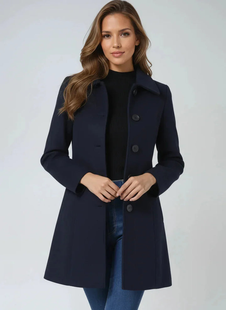 Women's A-Line Long Coat – Wide Collar And Satin Lining