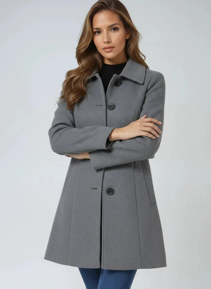 Women's A-Line Long Coat – Wide Collar And Satin Lining