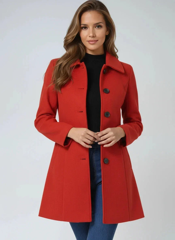 Women's A-Line Long Coat – Wide Collar And Satin Lining