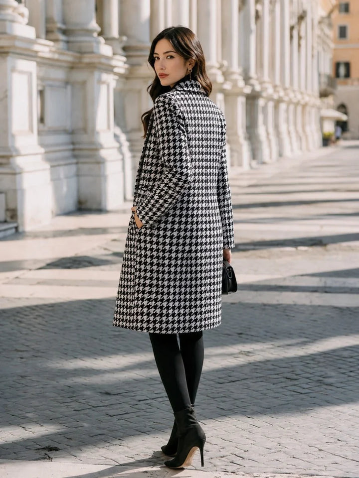 Women's Houndstooth Double Breasted Long Coat
