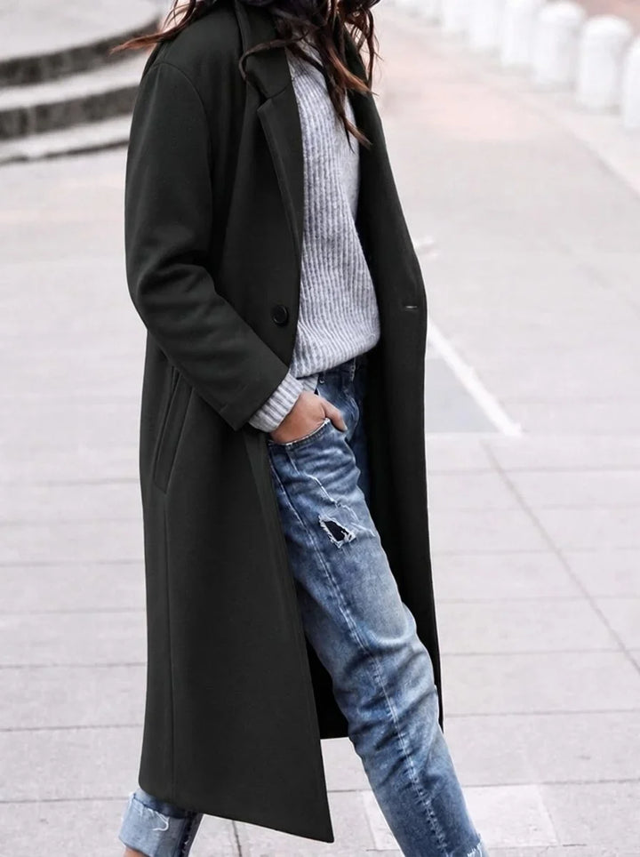 Women's Long Wool Coat – Wide Lapel