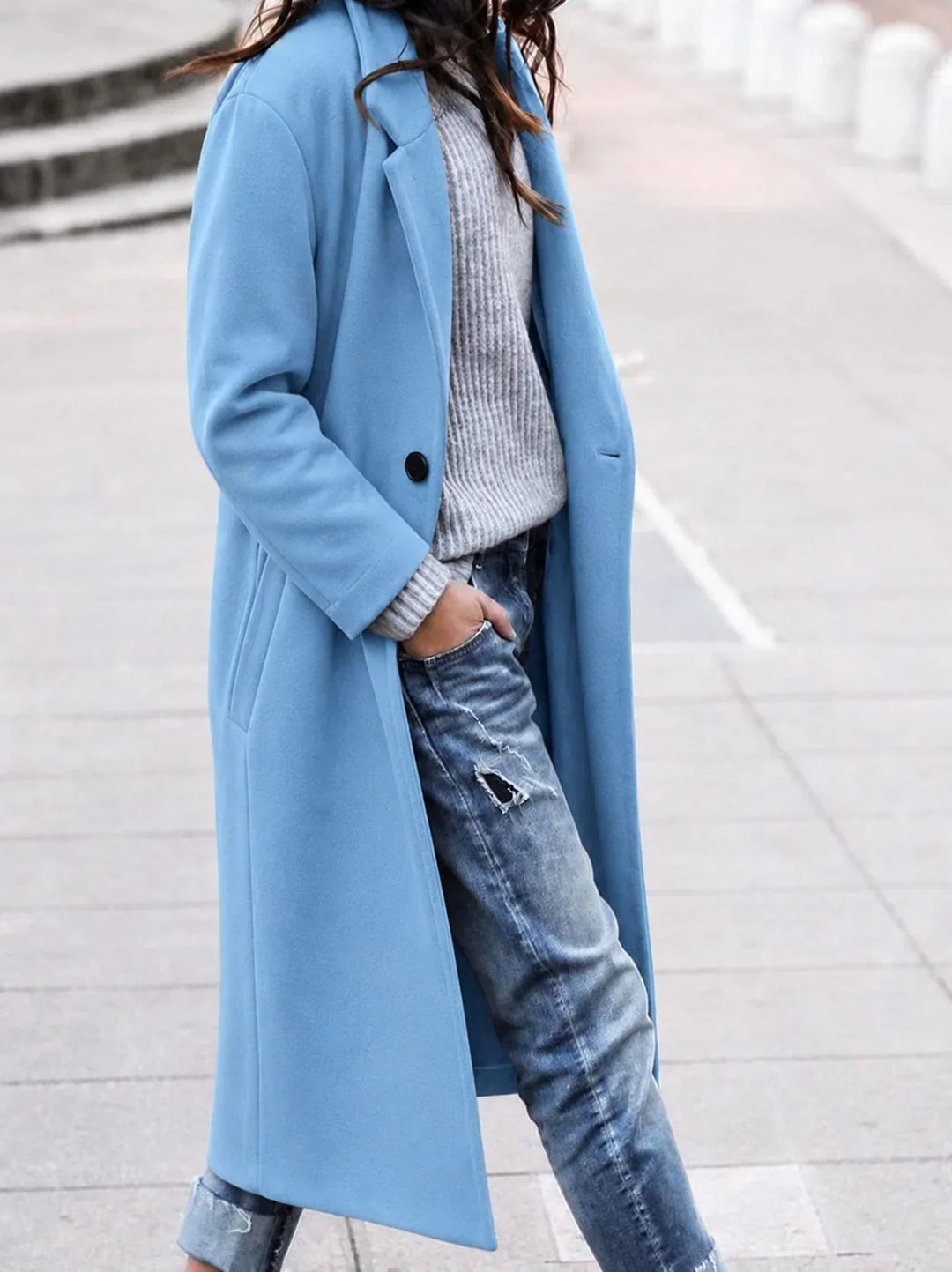 Women's Long Wool Coat – Wide Lapel