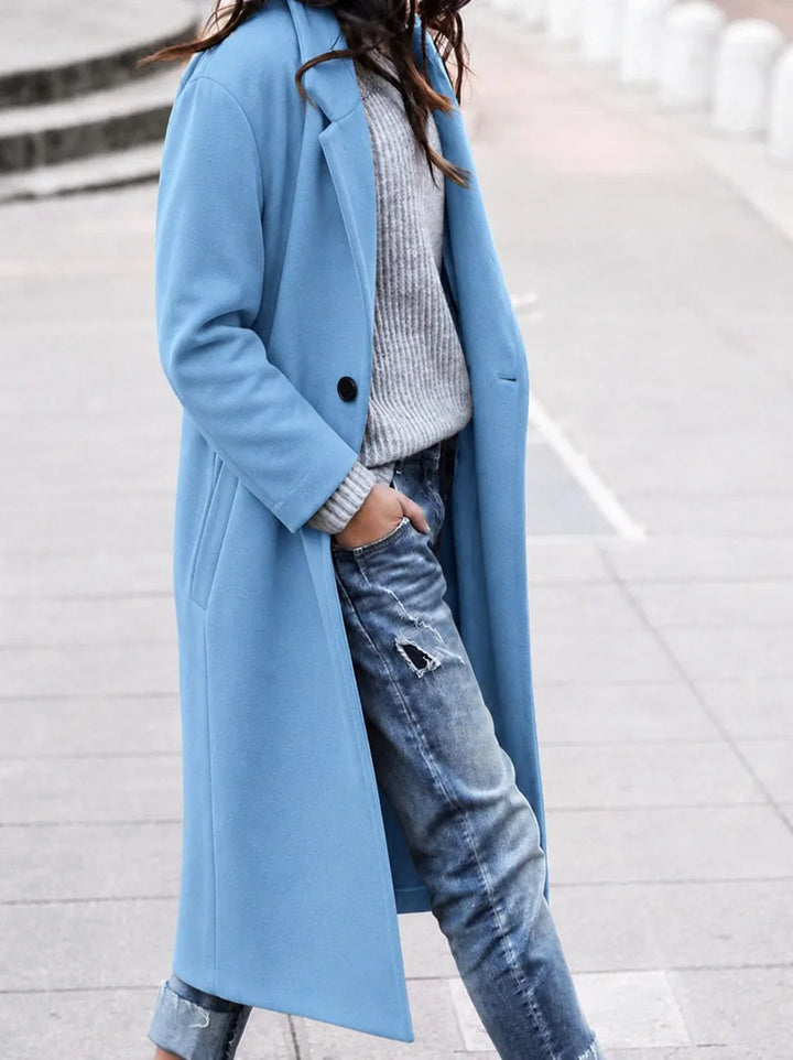 Women's Long Wool Coat – Wide Lapel
