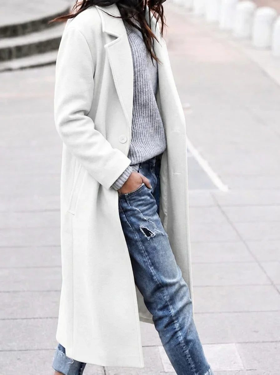 Women's Long Wool Coat – Wide Lapel