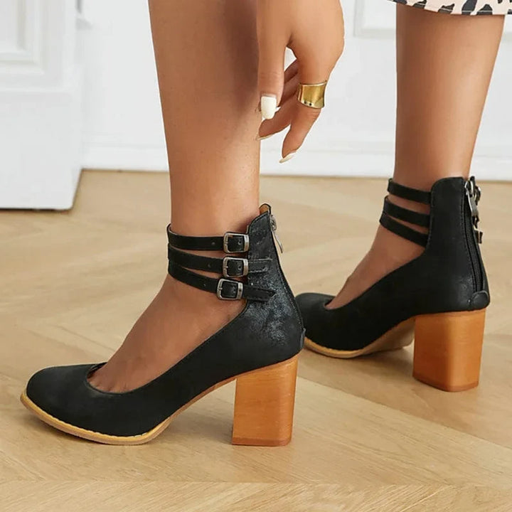 Women's Triple Buckle Block Heel Ankle Boots