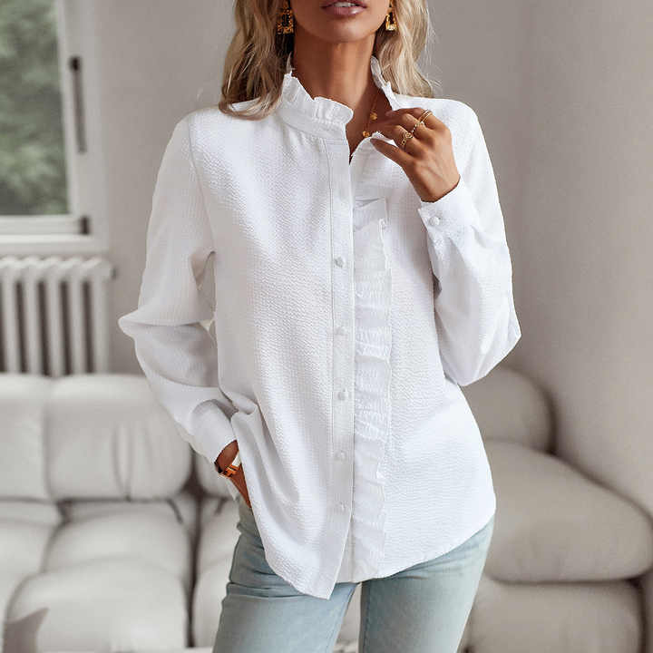 Women's Blouse – Ruffle Front Button-Up