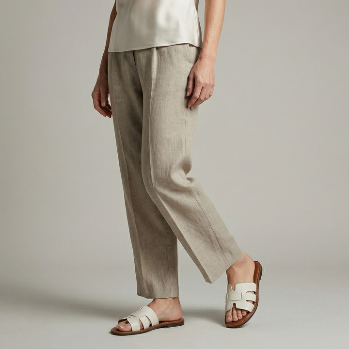 Women's Flat Slide Sandals – Leather Look Elegance in Beige | Invictora.com
