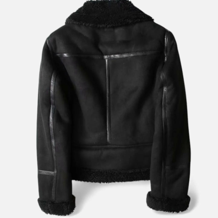 Women's Jacket – Suede Faux-Shearling Belted Aviator Winter