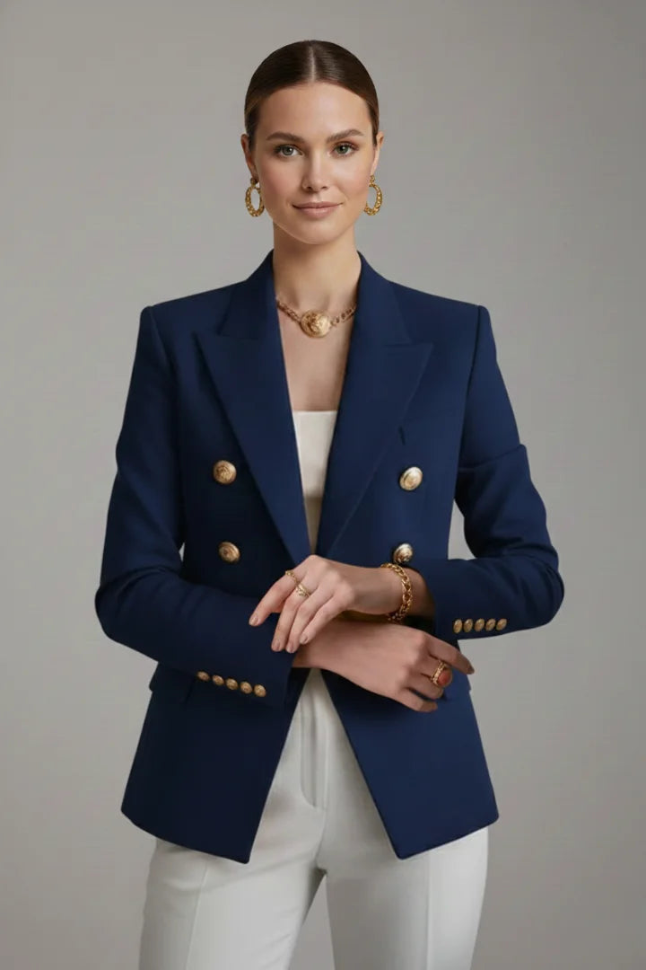 Women's Double-Breasted Blazer – Gold-Tone Button Details