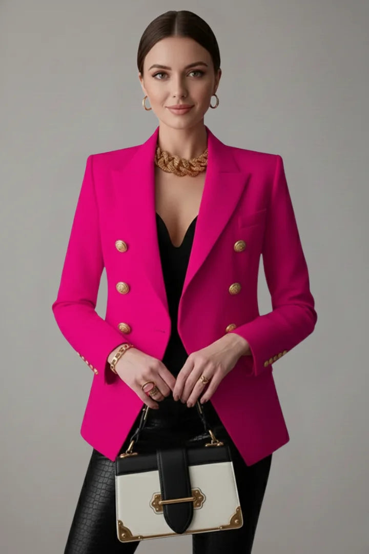 Women's Double-Breasted Blazer – Gold-Tone Button Details