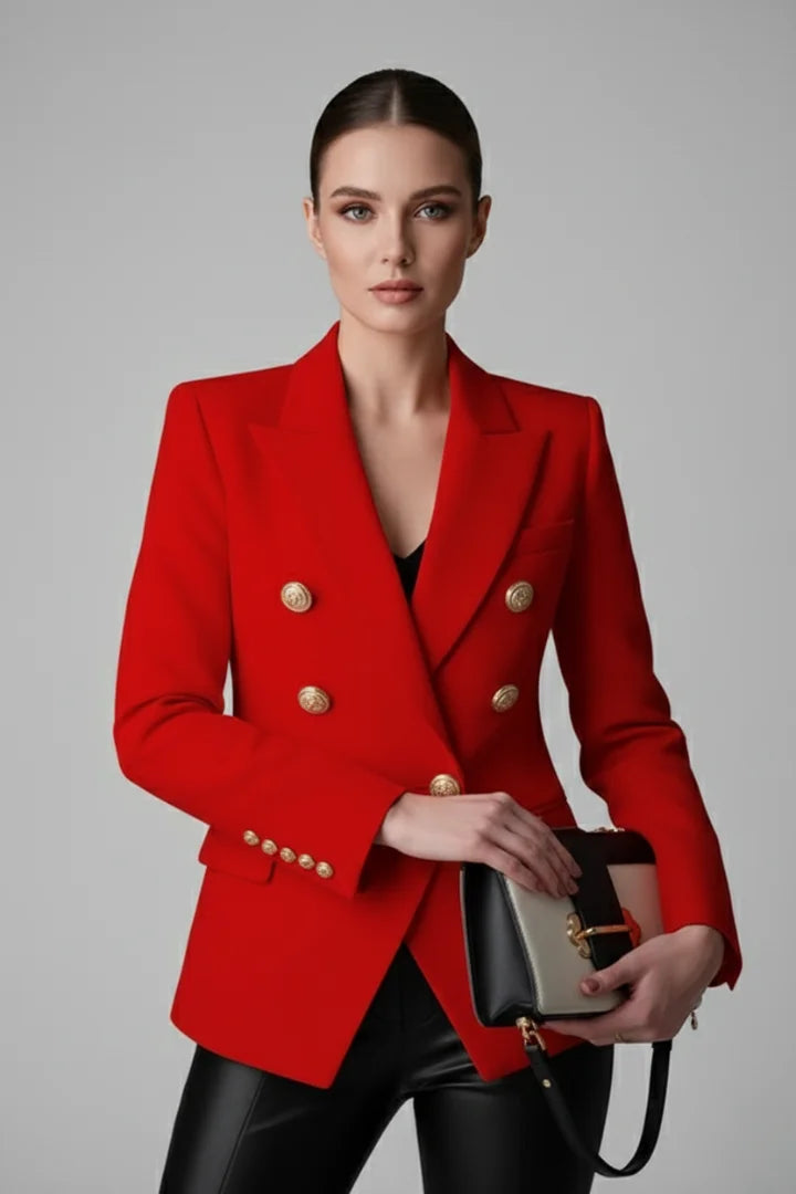 Women's Double-Breasted Blazer – Gold-Tone Button Details