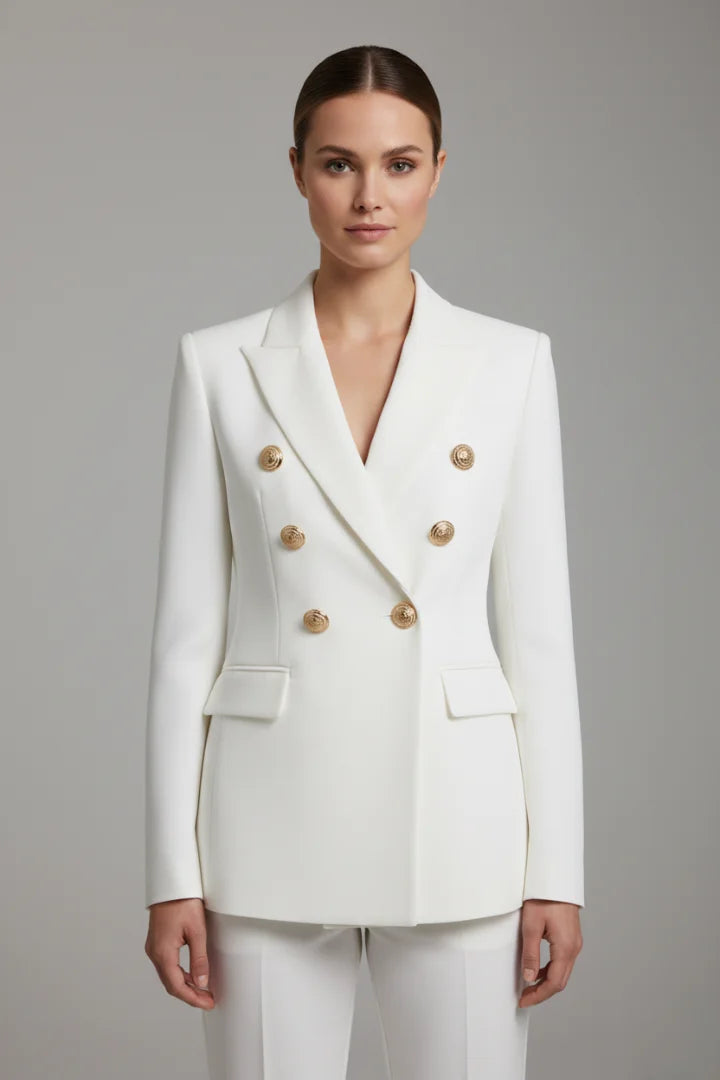 Women's Double-Breasted Blazer – Gold-Tone Button Details