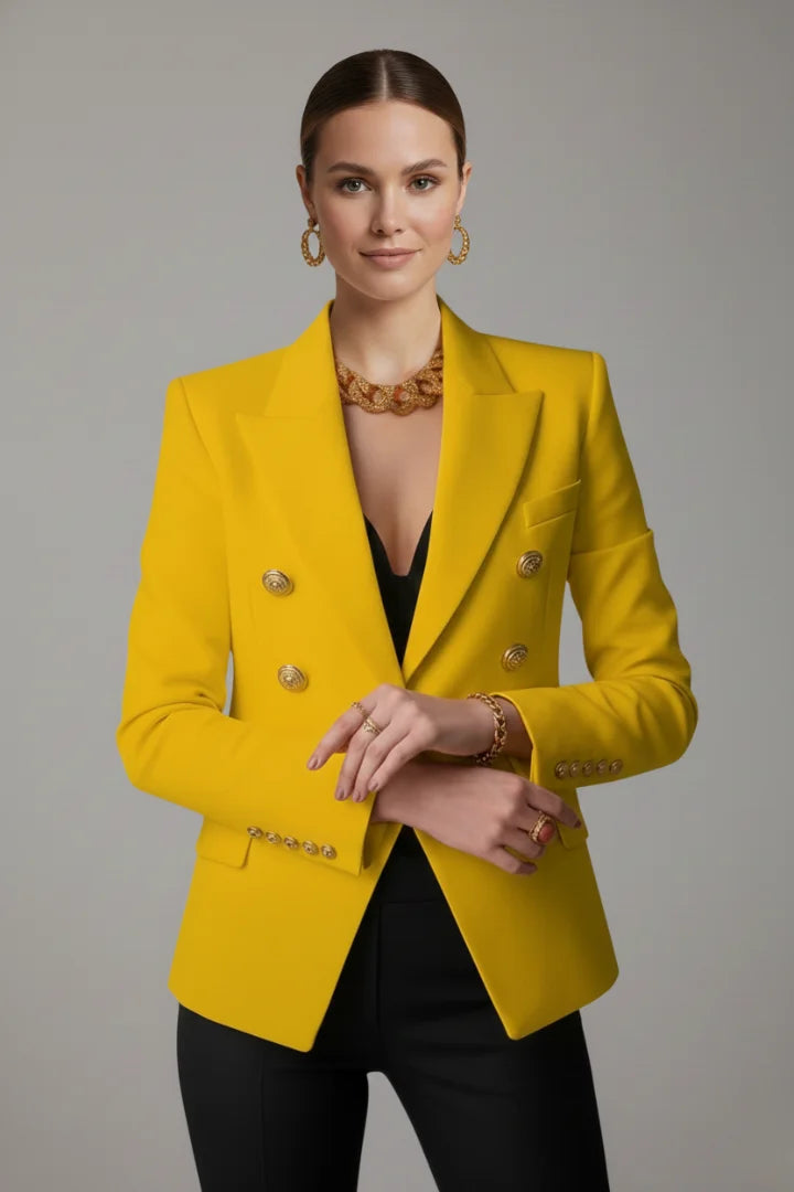 Women's Double-Breasted Blazer – Gold-Tone Button Details