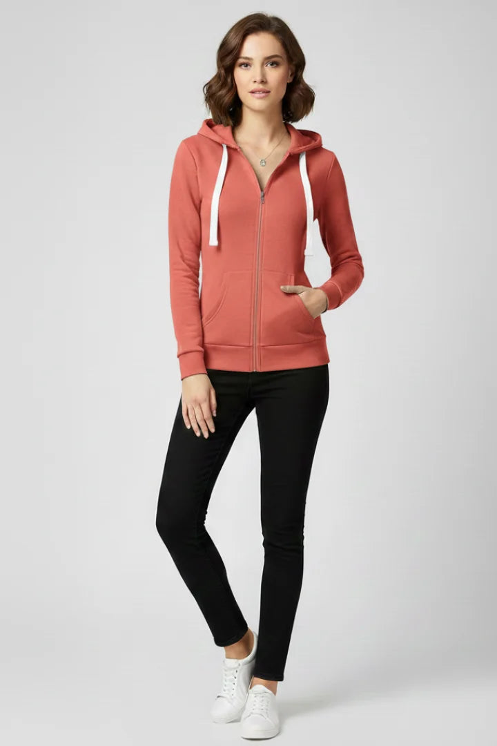 Women's Hoodie – Front Zipper And Kangaroo Pockets