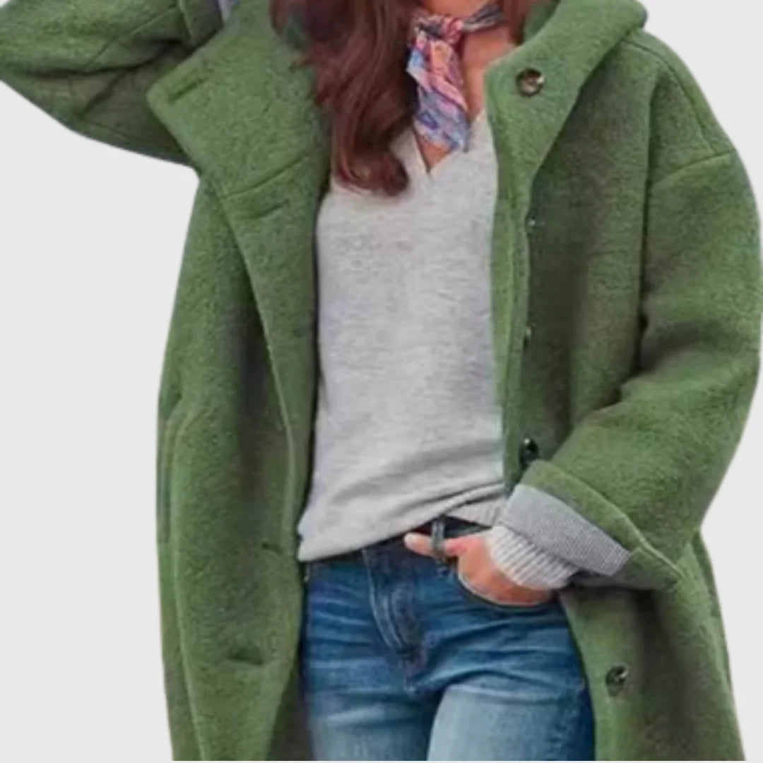 Women's Oversized Coat – Button Fastening And Side Pockets