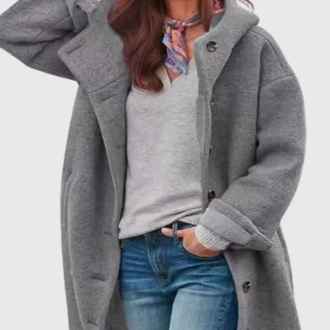 Women's Oversized Coat – Button Fastening And Side Pockets