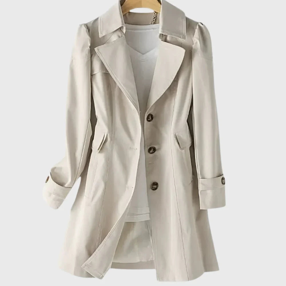 Women's A-Line Coat – Notched Lapel And Single-Breasted Buttons