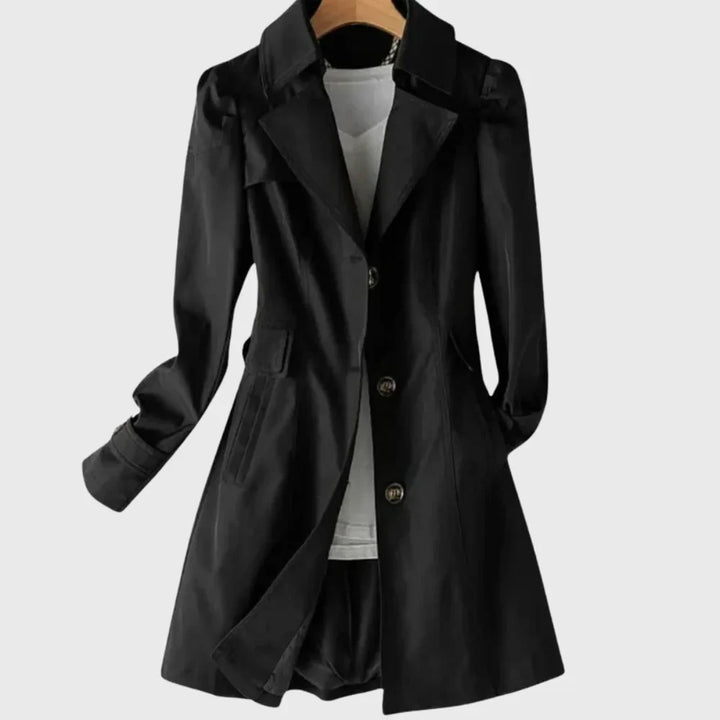Women's A-Line Coat – Notched Lapel And Single-Breasted Buttons