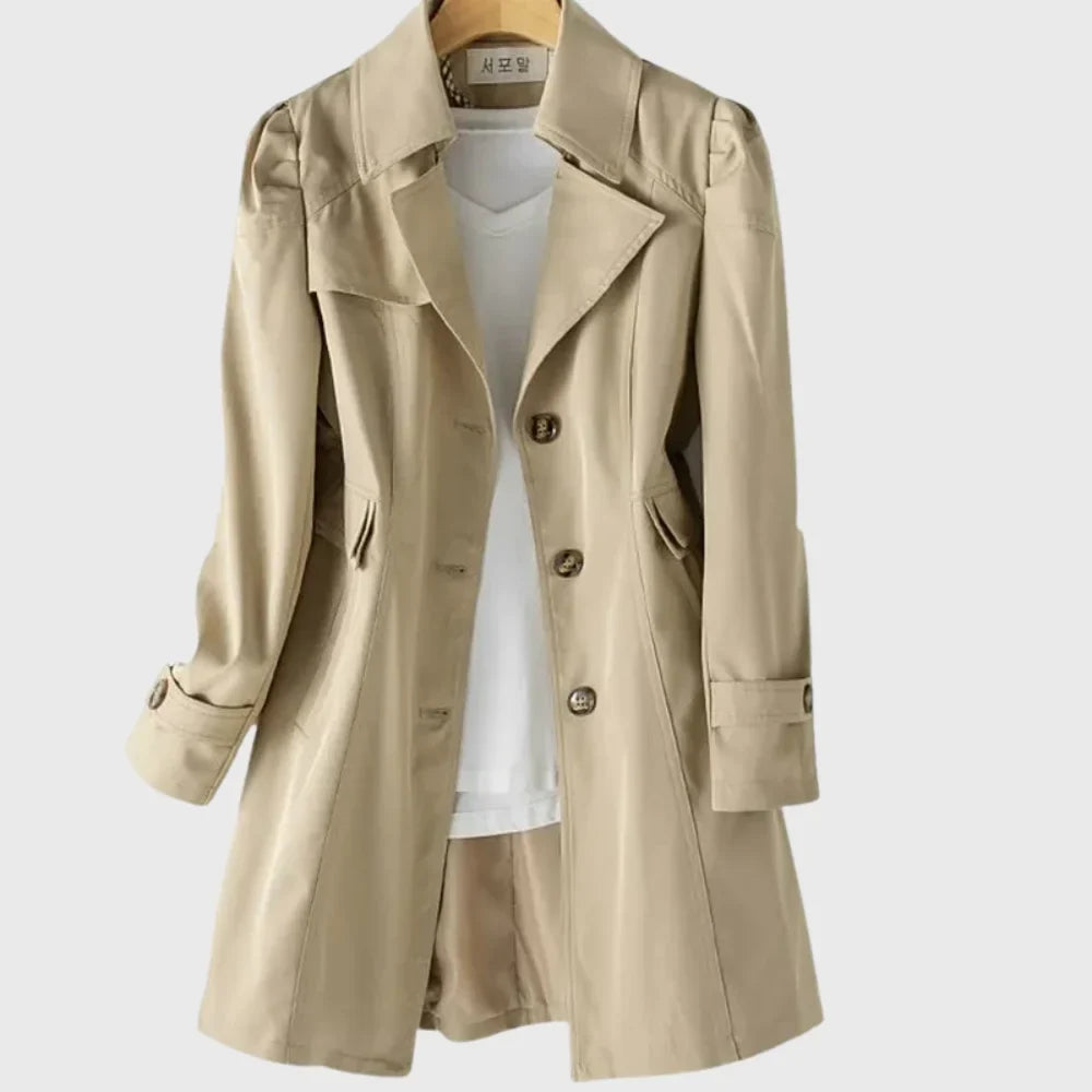Women's A-Line Coat – Notched Lapel And Single-Breasted Buttons