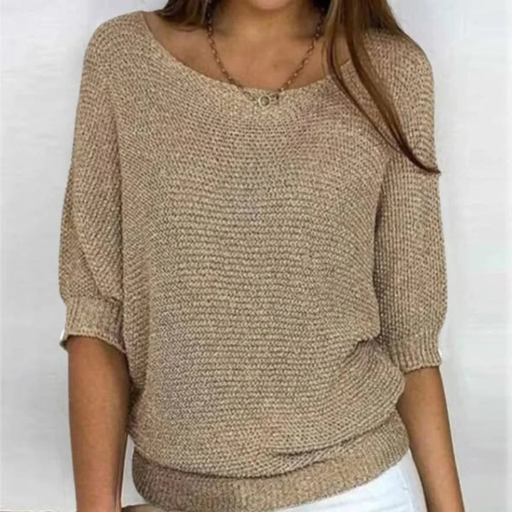 Women's All-Season Relaxed Fit Knit Sweater – Wide Neck And 3/4 Sleeves