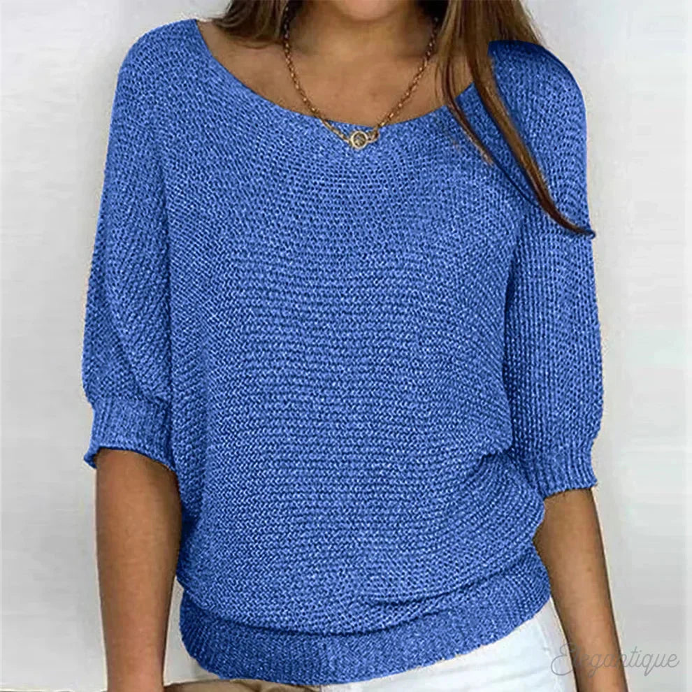 Women's All-Season Relaxed Fit Knit Sweater – Wide Neck And 3/4 Sleeves