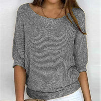 Women's All-Season Relaxed Fit Knit Sweater – Wide Neck And 3/4 Sleeves