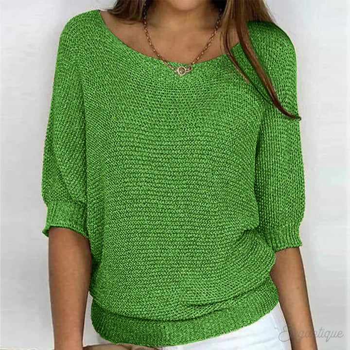 Women's All-Season Relaxed Fit Knit Sweater – Wide Neck And 3/4 Sleeves