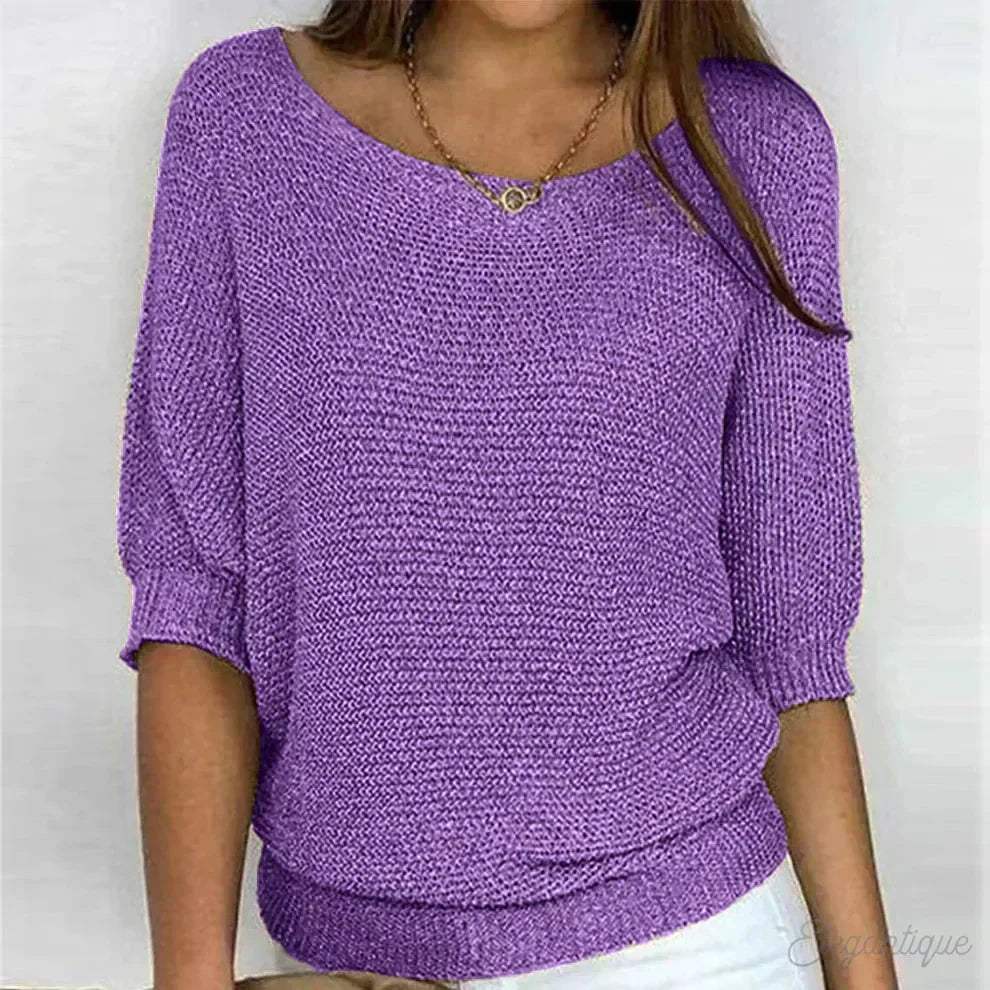 Women's All-Season Relaxed Fit Knit Sweater – Wide Neck And 3/4 Sleeves