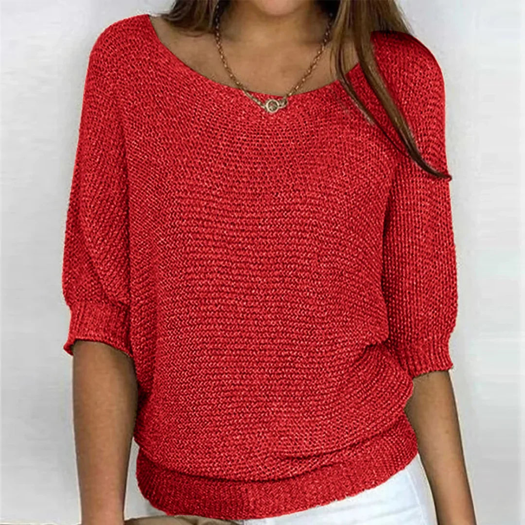Women's All-Season Relaxed Fit Knit Sweater – Wide Neck And 3/4 Sleeves