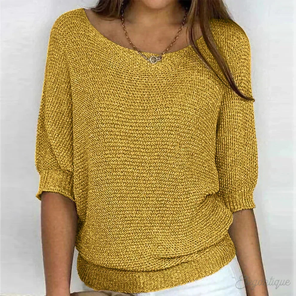 Women's All-Season Relaxed Fit Knit Sweater – Wide Neck And 3/4 Sleeves