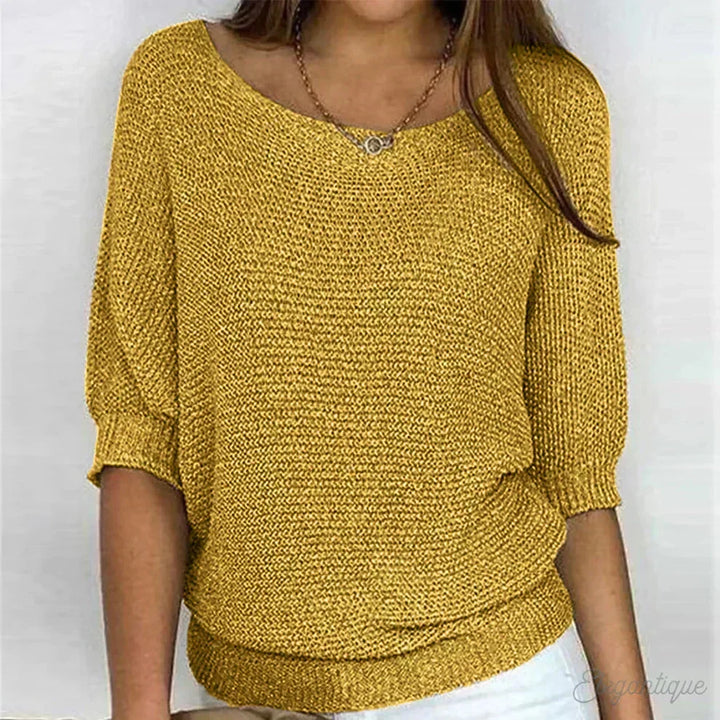 Women's All-Season Relaxed Fit Knit Sweater – Wide Neck And 3/4 Sleeves