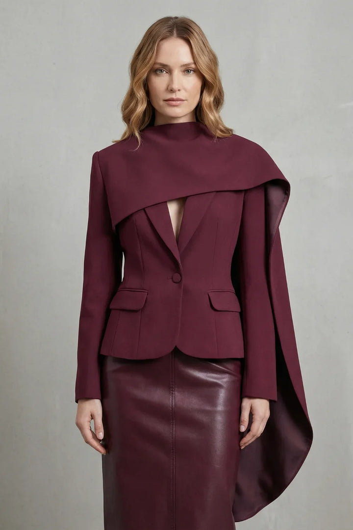 Women's Asymmetric Blazer – Draped Scarf Lapel