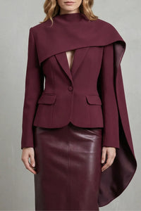 Women's Asymmetric Blazer – Draped Scarf Lapel