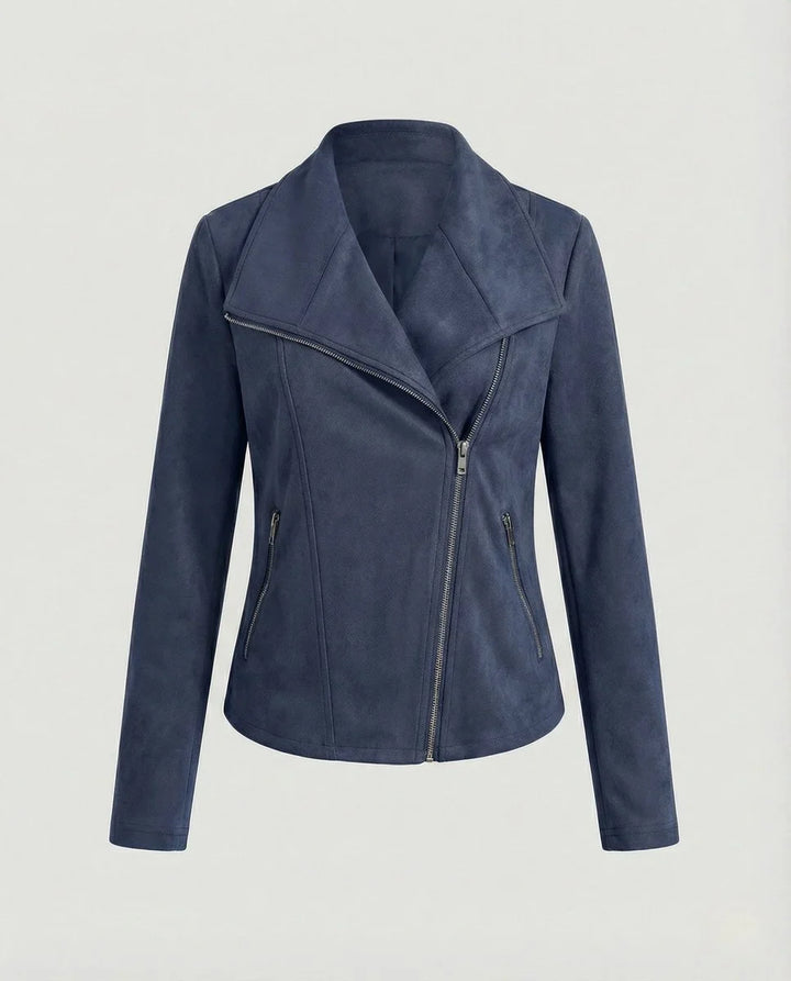 Women's Asymmetric-Zip Tailored Faux Suede Biker Leather Jacket