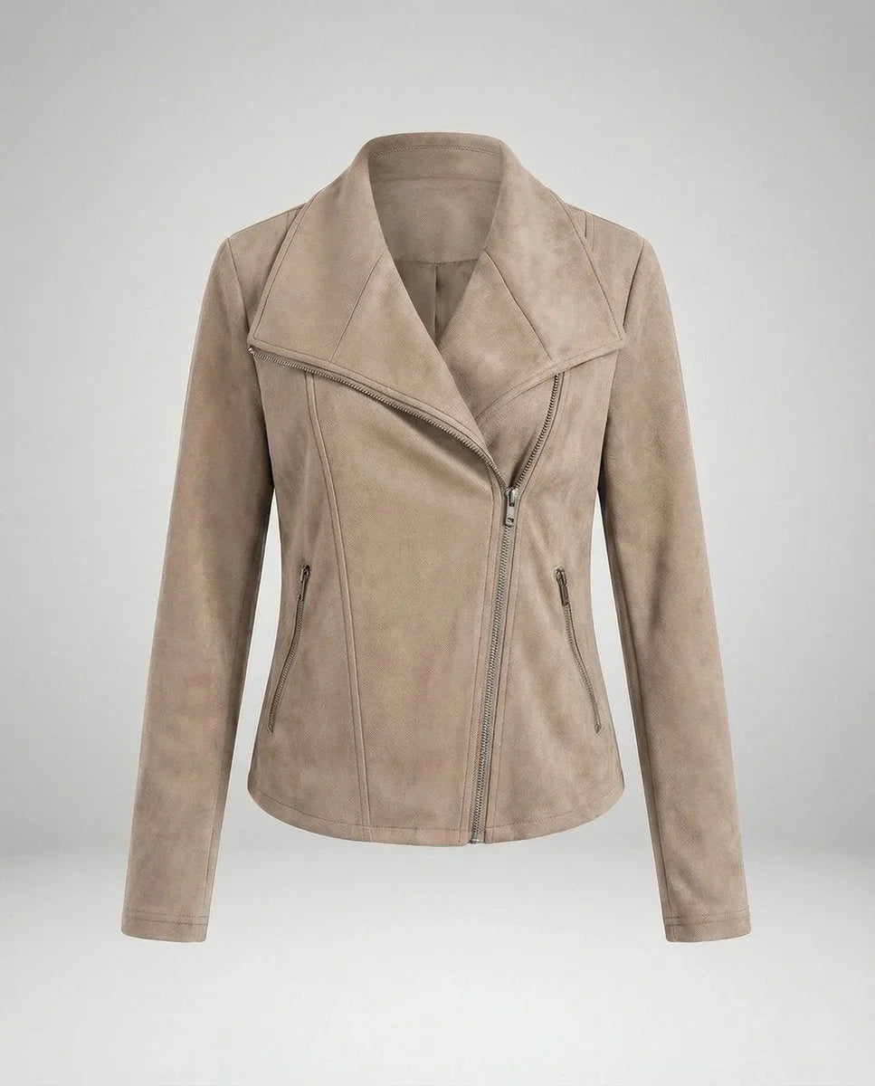 Women's Asymmetric-Zip Tailored Faux Suede Biker Leather Jacket