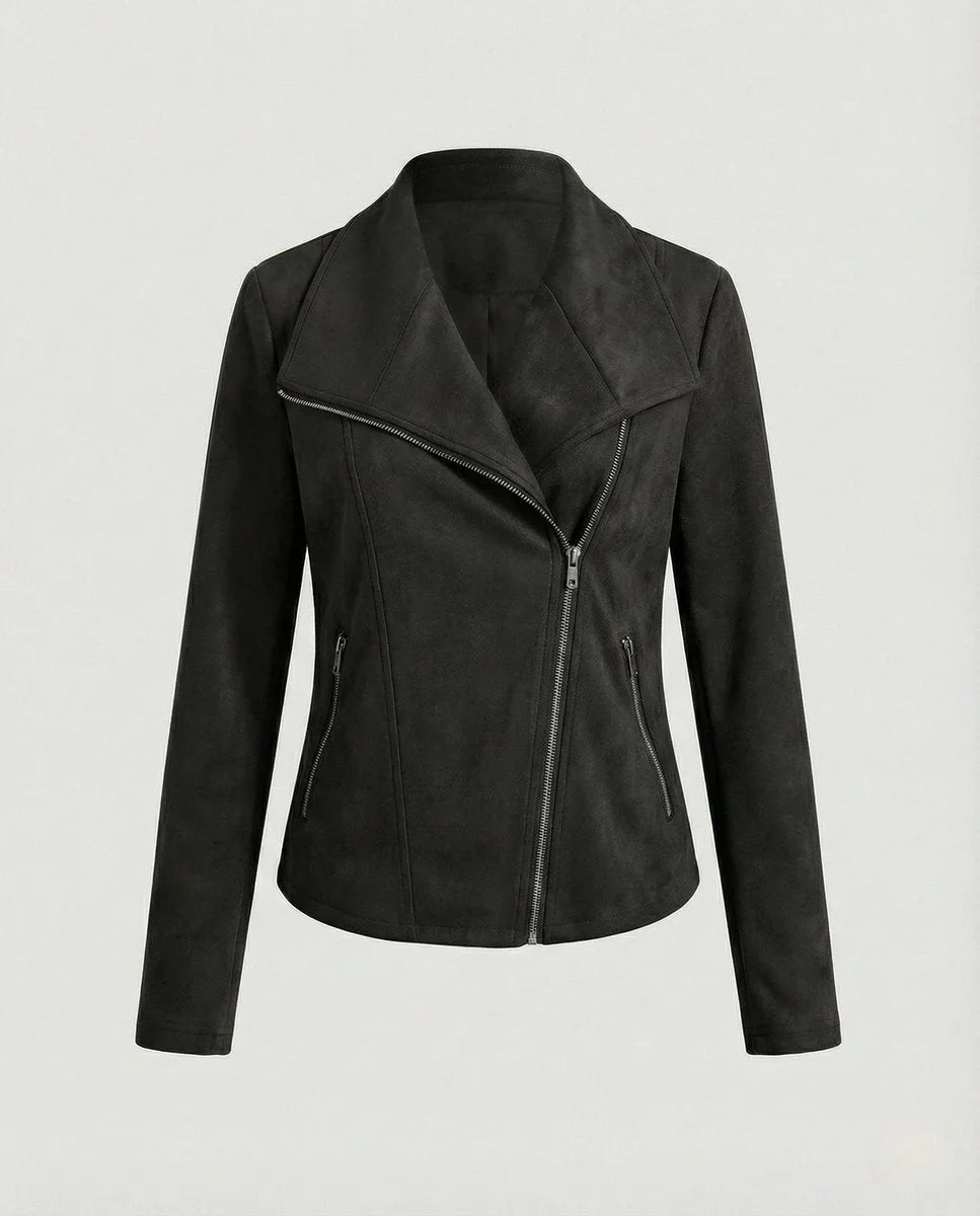 Women's Asymmetric-Zip Tailored Faux Suede Biker Leather Jacket