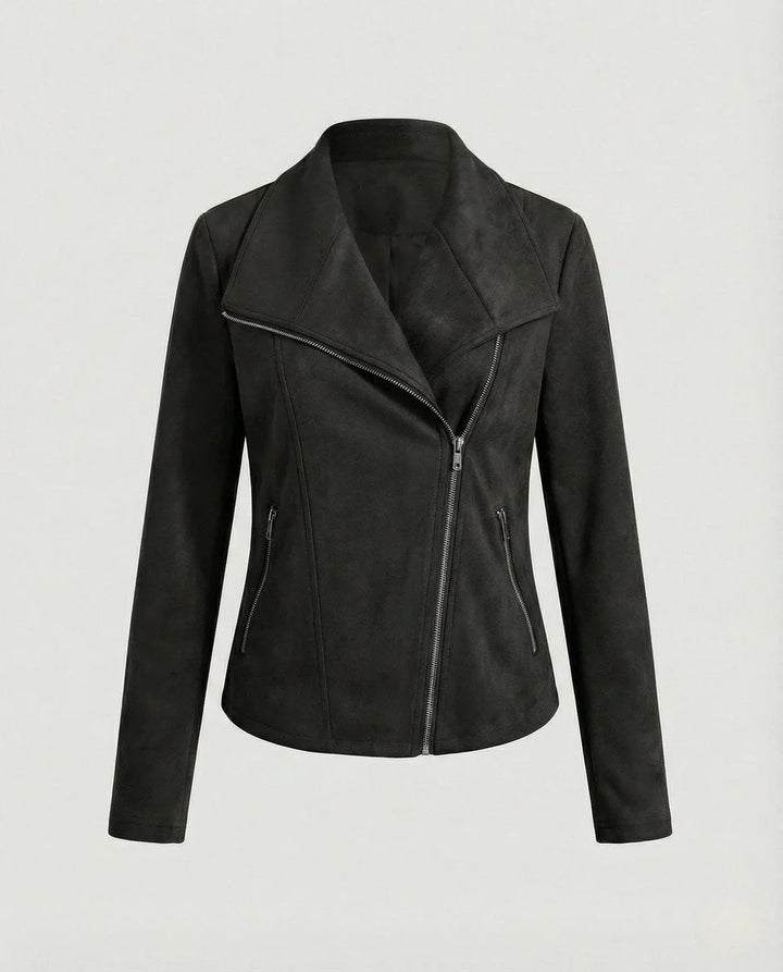 Women's Asymmetric-Zip Tailored Faux Suede Biker Leather Jacket