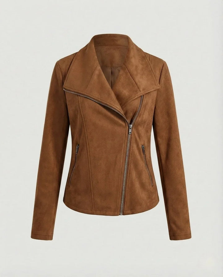 Women's Asymmetric-Zip Tailored Faux Suede Biker Leather Jacket
