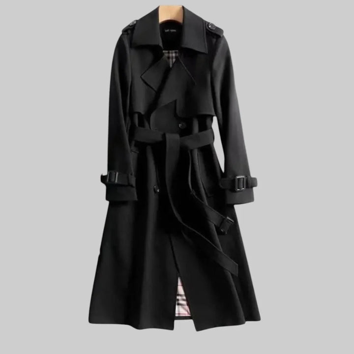 Women's Beige Double-Breasted Trench Coat – Belted Waist And Plaid Lining
