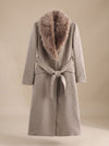 Women's Coat – Belted Faux Fur Collar Longline