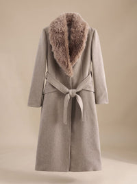 Women's Coat – Belted Faux Fur Collar Longline