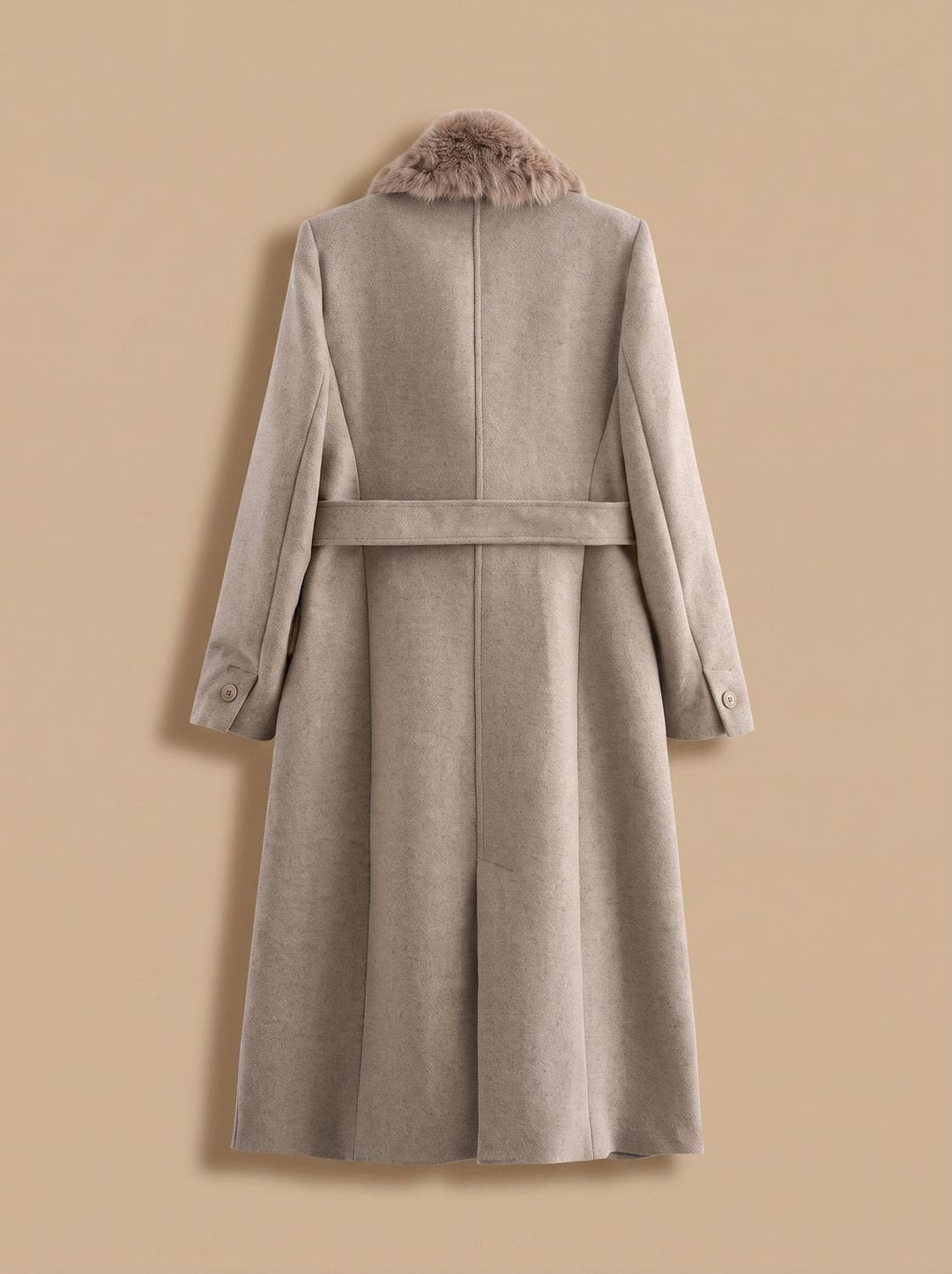 Women's Coat – Belted Faux Fur Collar Longline