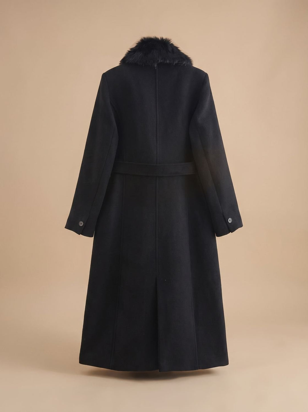 Women's Coat – Belted Faux Fur Collar Longline