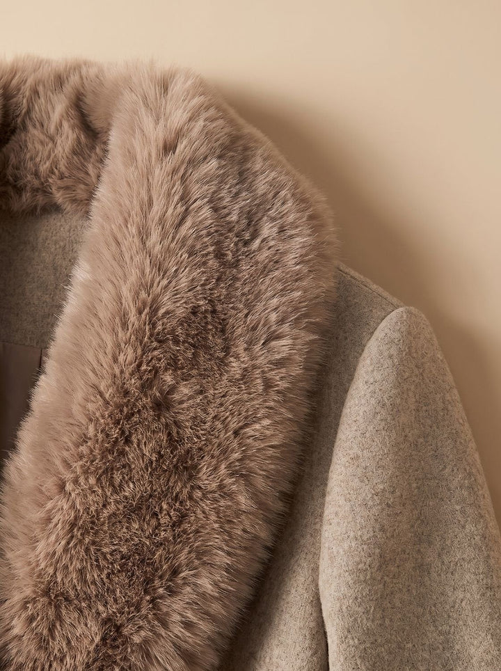 Women's Coat – Belted Faux Fur Collar Longline