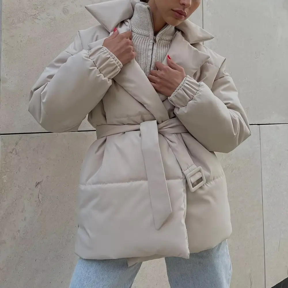 Women's Puffer Jacket – Belted Wrap