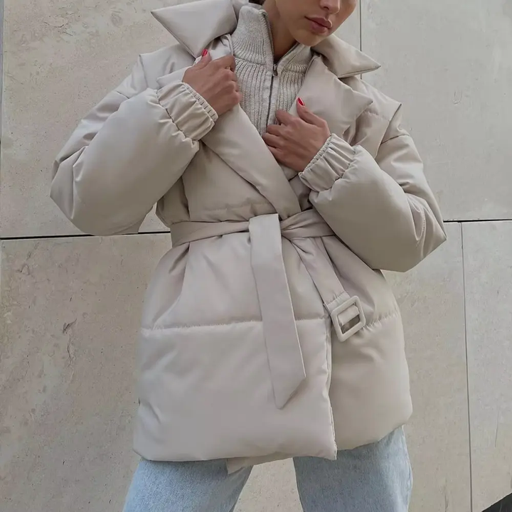 Women's Puffer Jacket – Belted Winter Cinched Waist