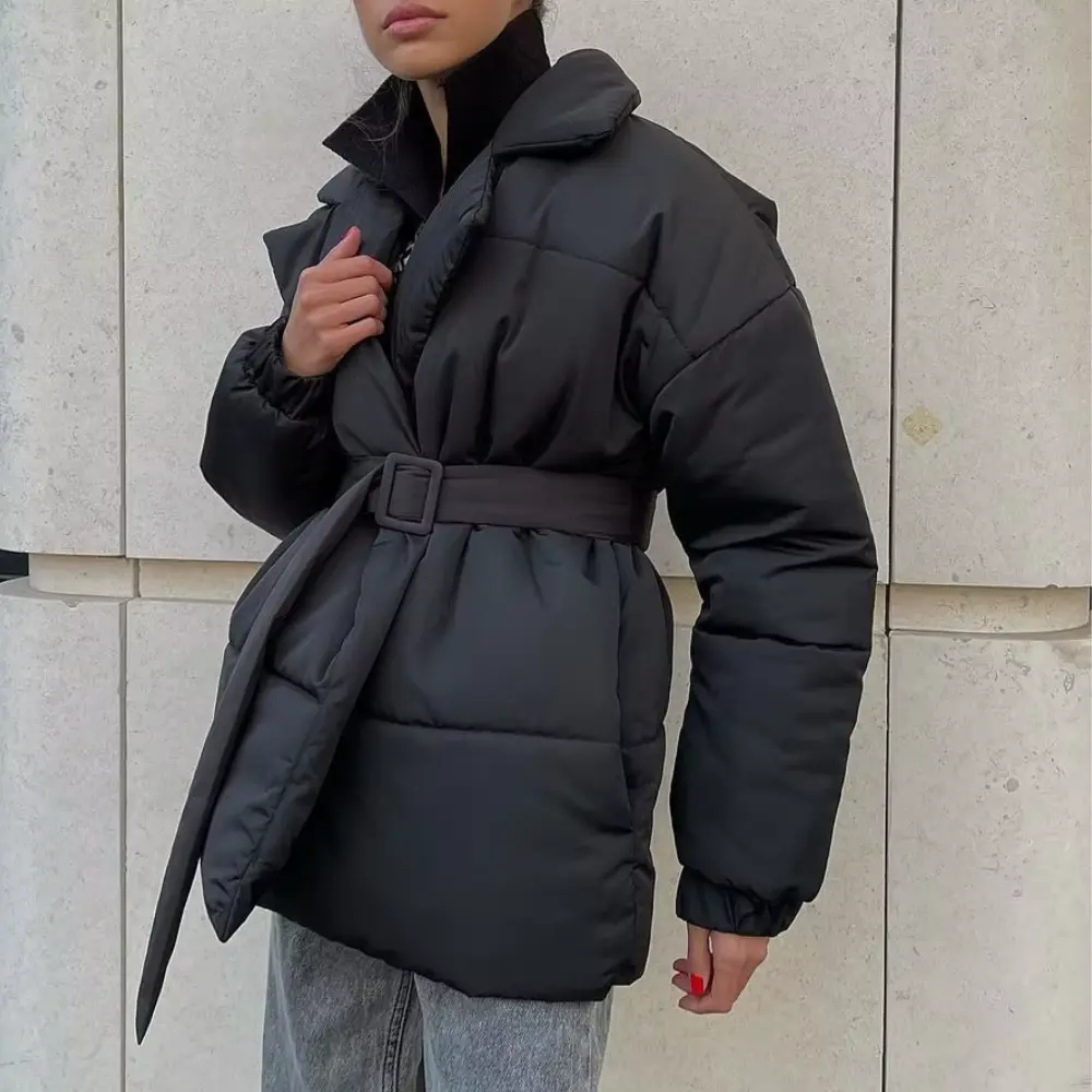 Women's Puffer Jacket – Belted Wrap